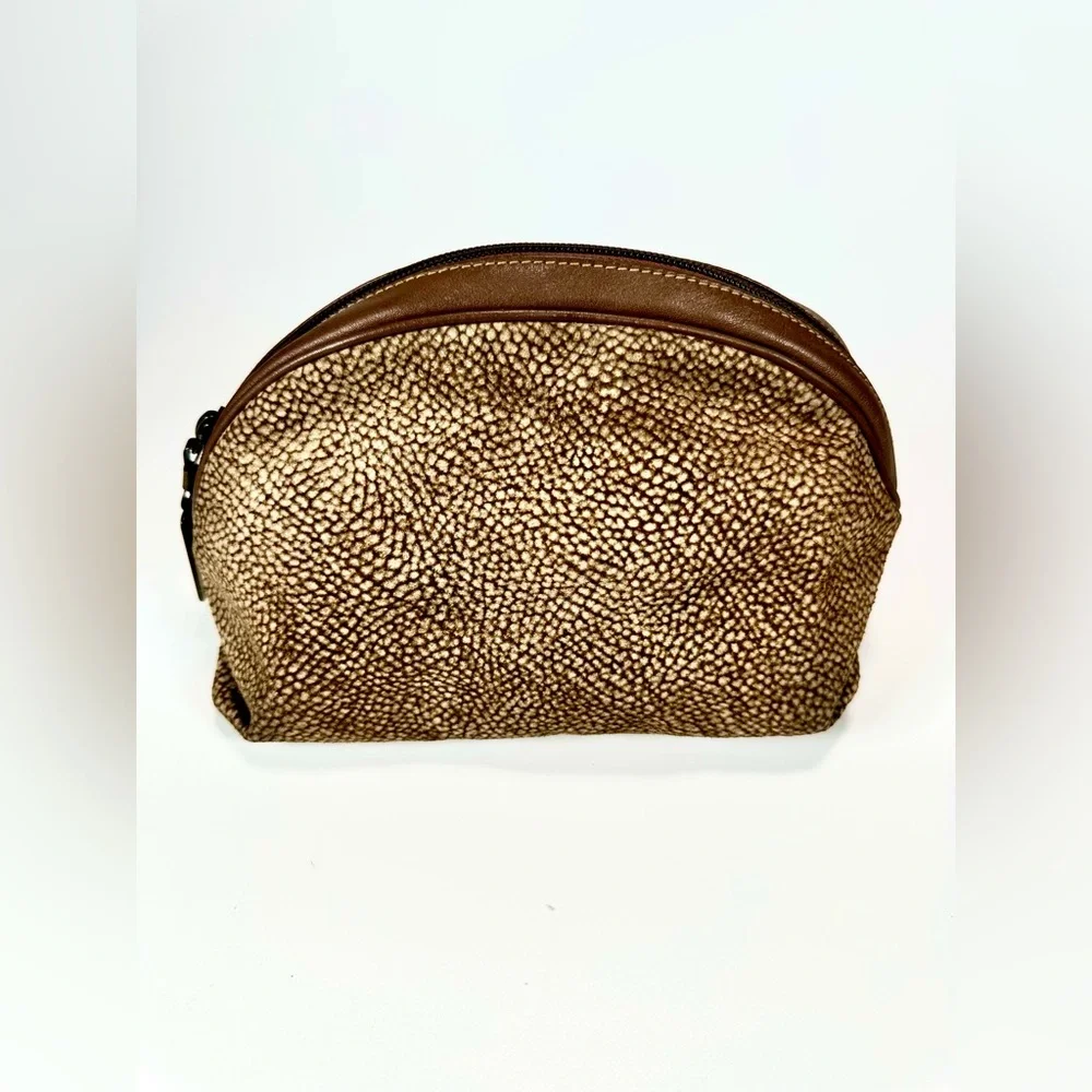 BORBONESE Pouch by Redwall Quial Pattern Suede leather- Authentic Made in Italy